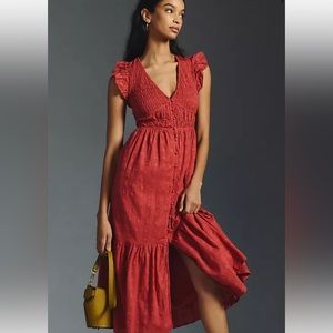 Anthropologie Peregrine Midi Dress Red